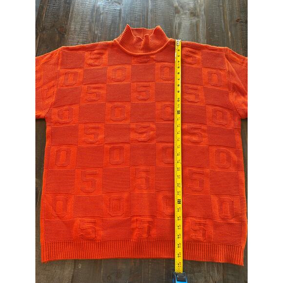GORICH Orange Knit Sweater Size XXL Unique 5 0 Pattern Turtle Neck Oversized - Picture 7 of 9